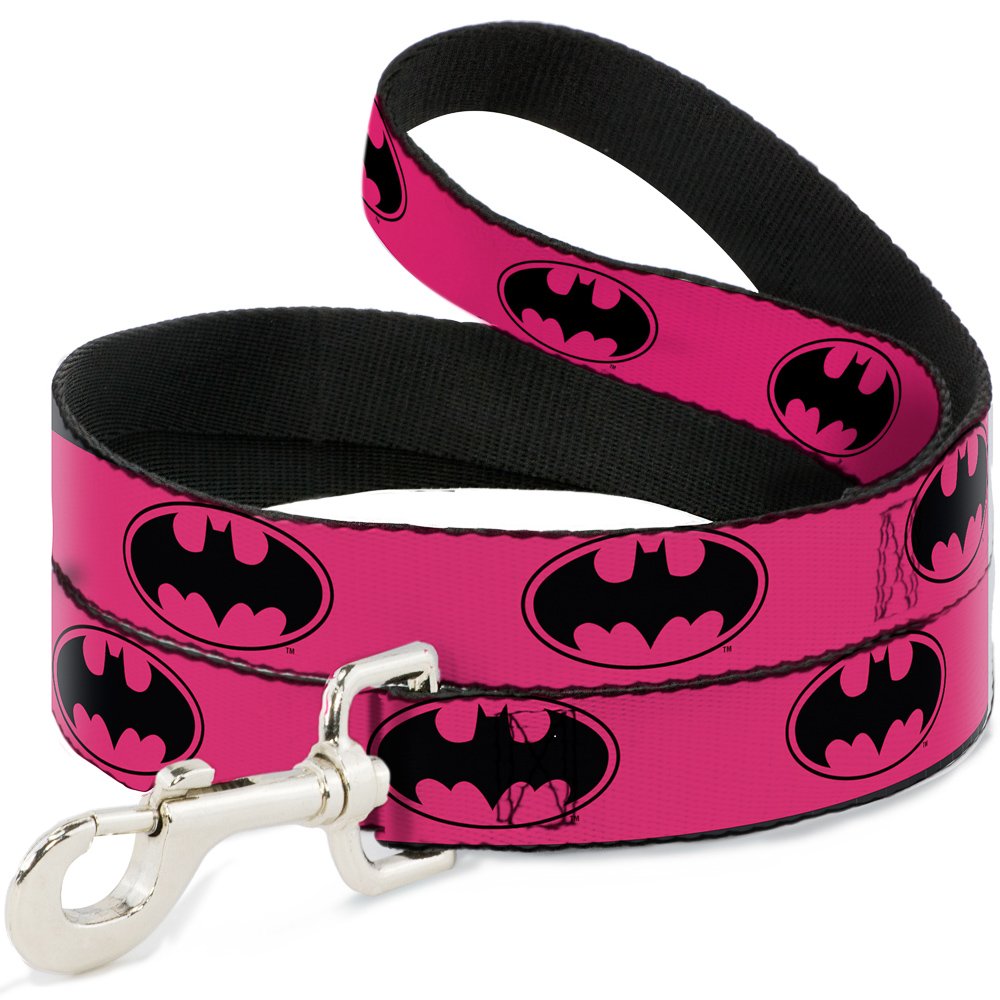Buckle-Down DC Comics Pet Leash, Dog Leash, Bat Signal Fuchsia Black Fuchsia, 6 Feet Long 1.0 Inch Wide