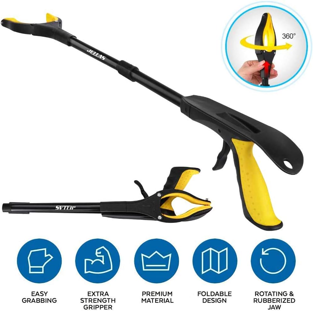 Jellas 2-Pack 32 Inch Grabber Reacher Tool with Shoehorn, 90° Rotating Head Grabber Tool for Elderly, Outdoor and Indoor Trash Picker Grabber(Yellow): Health & Personal Care