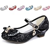 Amtidy Girls Dress Shoes Mary Jane Wedding Party Shoes Glitter Bridesmaids Princess Heels