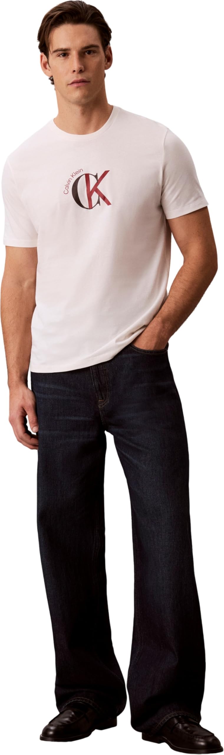 Calvin Klein Herren SS 30S WHSL CKJ 2TONE CK Graphic LV14RE829G Graphic Tees, Weiß (White Greige), L, Weiß (White Greige), L 3