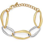 ENSKEFEN Heart Charm Bracelet for Women Chunky Matte Gold Link Chain Bracelet Vintage White Gold Love Heart Bracelet Fashion Valentines Bracelet