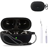 for EarFun Clip 2 Case Cover,NOUKAJU Earphone Protective Cover(with Carabiner + Lanyard + Cleaning Pen) Drop-Proof,Scratch-Proof,Shock-Proof,Case for EarFun Clip 2(Black)