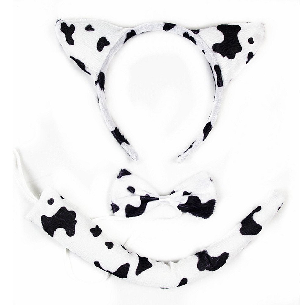 She's Shining Cute Dog Cow Ears Headband Animal Bow Tie Tail Set Fancy Dress Party Costume Women Hair Accessory - Spotty