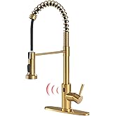 GIMILI Gold Touchless Faucet with Pull Down Sprayer, Motion Sensor Smart Activated Single Hole Spring Faucet for Kitchen Sink, Brushed Brass Finish