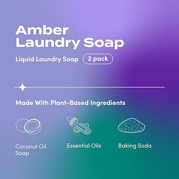 INDIGO WILD ZUM CLEAN LAUNDRY SOAP – PLANT-BASED LIQUID LAUNDRY SOAP – CONTAINS BAKING SODA, ESSENTIAL OILS & SAPONIFIED COCONUT OIL – AMBER – 64 FL OZ (2 PACK)