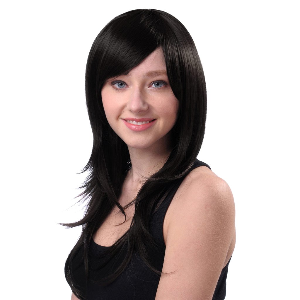 Women Full Head Wig Long Natural Side Bangs Straight Layered