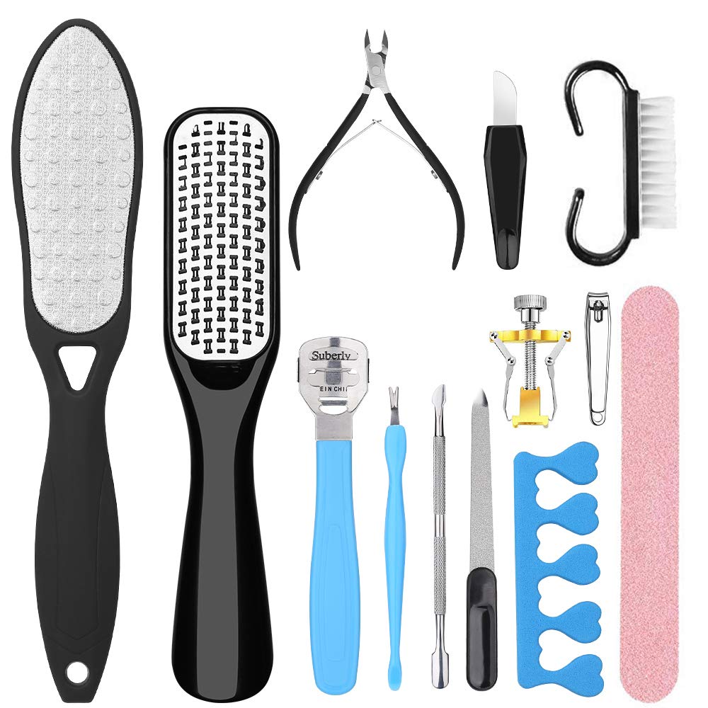 Hapythda Professional Pedicure Tools Kit Foot Scrubber Scraper for Dead Skin, Foot File Rasp Callus Remover for Feet, Foot Care Nail Clippers File Set for Men Women,13 PCS