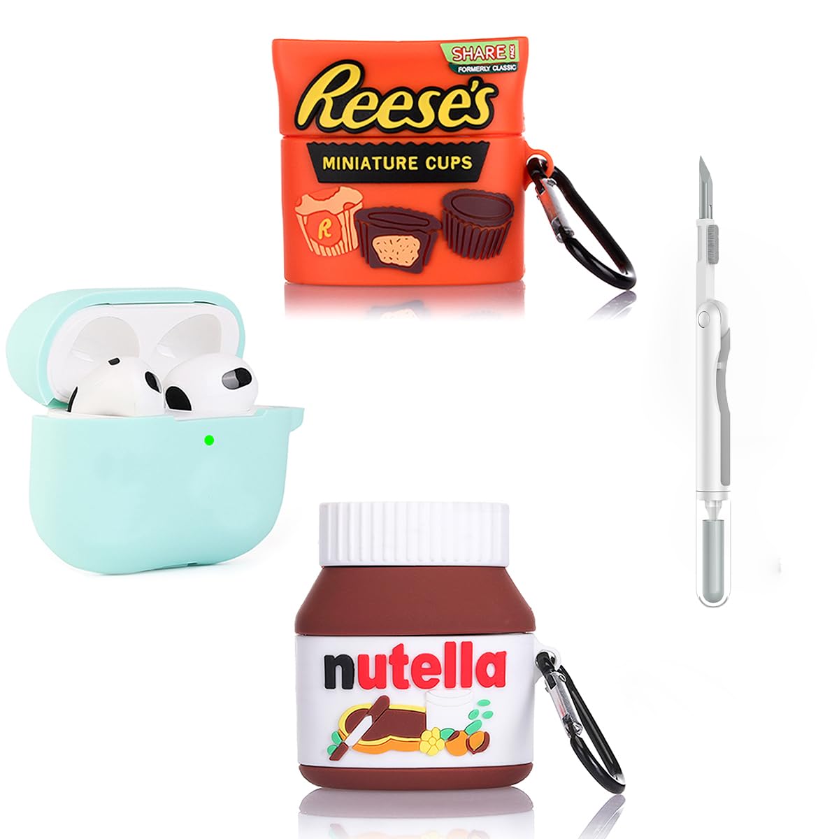 Photo 1 of (3Pack) Case for AirPods 3rd Generation with Cleaning kit, XMBYGY Cute Skin Design Silicone Cartoon Charging Case Protective Covers with Keychain for AirPods 3 Earbuds (G+R+N)