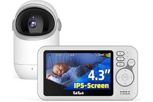 TakTark Babá Eletrônica Câmera, 4.3" Monitores de Câmara de Vídeo, Pan & Tilt, 2 Way Audio, Visão Nocturna, Zoom Digital, Decoração Sonora VOX, Ideal para Novos Pais