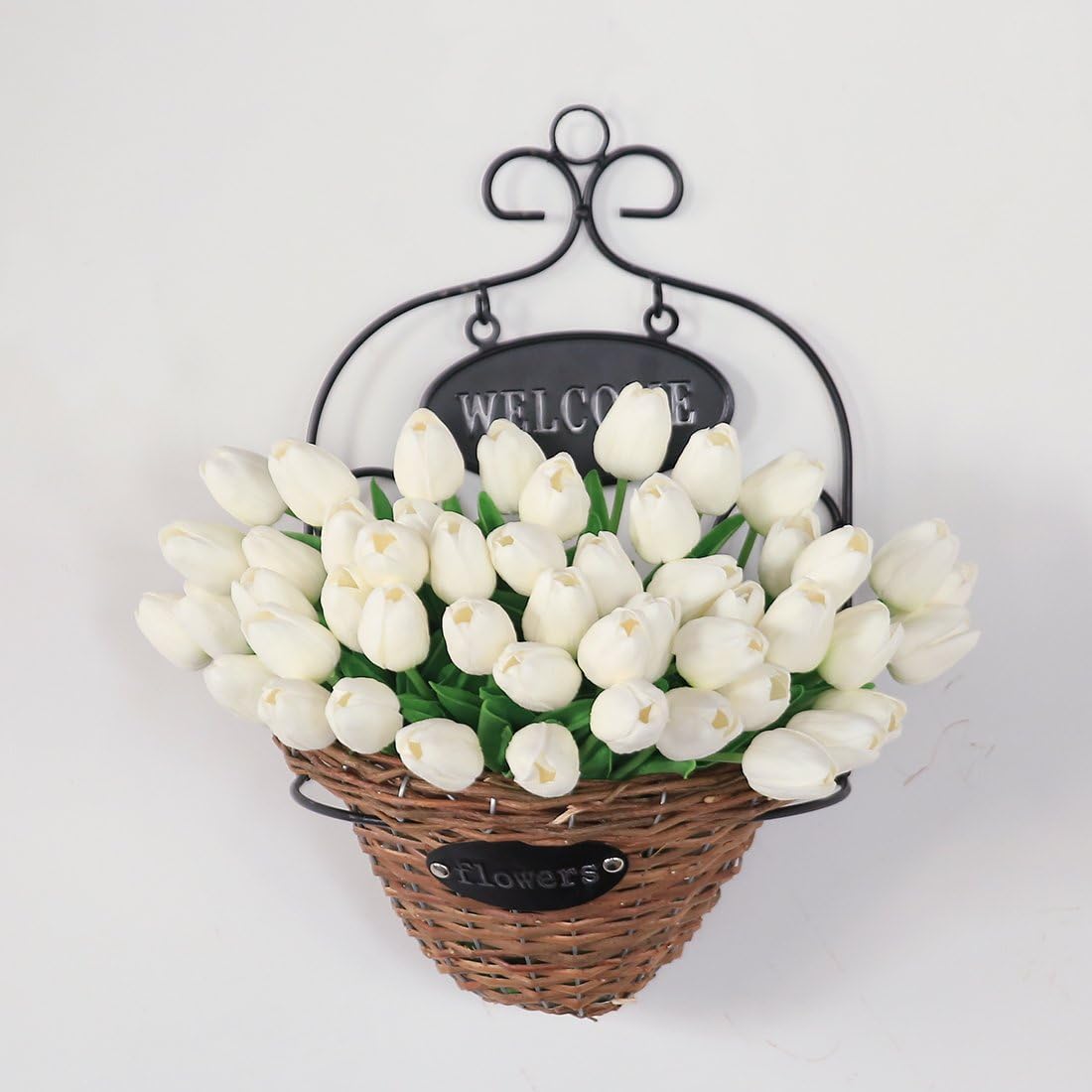 JUSTOYOU 10pcs Real Touch Latex Artificial Tulips Flowers Fake Tulips Flowers Wedding Bouquets for Wedding Home Garden Decoration (White) - Image 3