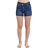 Judy Blue Women's High-Rise Criss Cross Waistband Raw Hem Denim Shorts