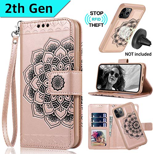 Caseowl Iphone 11 Pro Max Case Wallet With Magnetic Detachable Slim Case Fit Car Mount Card Holder Kick Stand Rfid Protection Strap Mandala Embossed Leather Wallet Case For Iphone 11 Pro Max Rose Gold Pricepulse