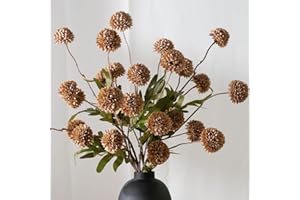 LESING 5pcs Long Stem Artificial Flowers for Vase,20" Tall Fake Silk Pompon Mum Flowers Bulk Arrangements for Home Table Livi