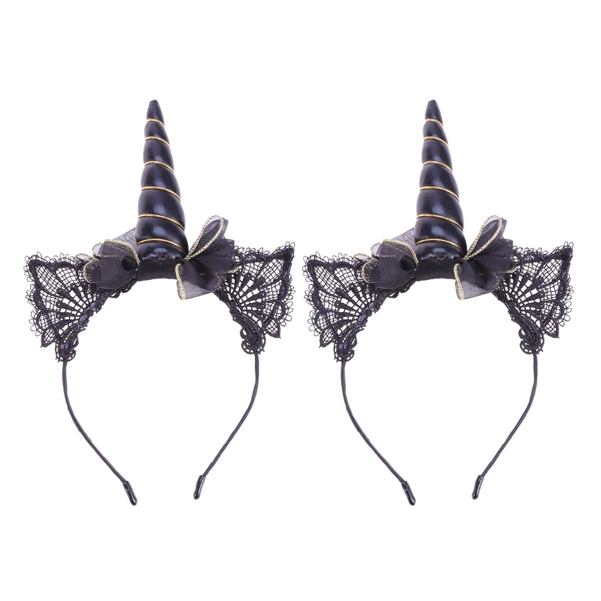Lurrose Unicorn Headbands, 2pcs Plastic Unicorn Horn Hair Hoop, Lace Cat Ear Hairbands,Fashion Hair Accessories for Cosplay Party Birthday Halloween Christmas