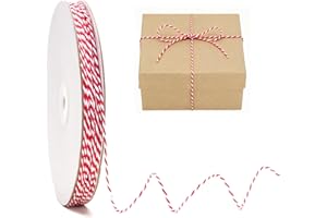 jijAcraft 2MM Red White Cotton String - 328Ft Wrapping String, Butcher Cooking Bakers Twine, Holiday Crafts Twine for Party Favors, Gift Tags, Christmas Tree Decor