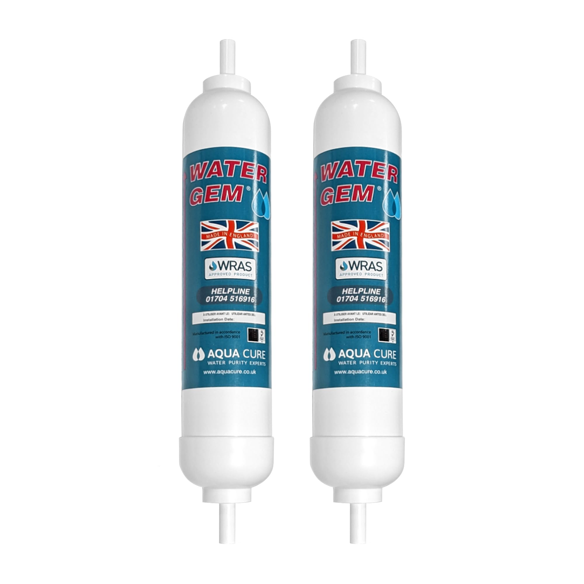 Water Gem Under Sink Filter System Replacement Inline Filter | Kitchen Tap Water Filter Cartridge | Universal 3/8" Male Stem Filter for Chlorine, Taste, Odour and Scale (2 Pack)