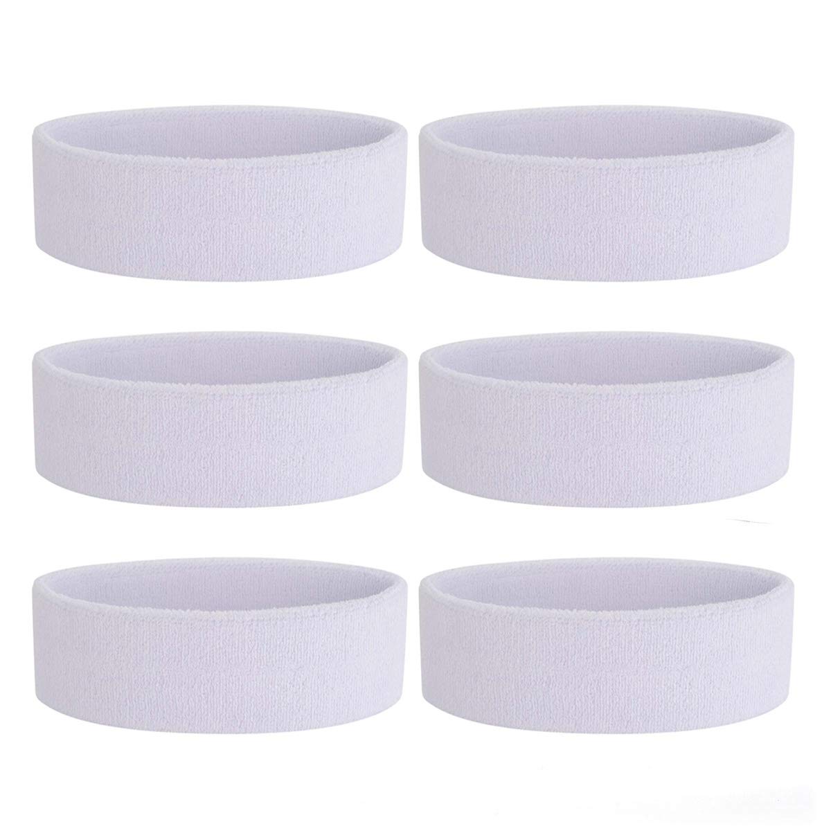 ONUPGO Sweatband Headband Men & Women - 3PCS Sports Headbands Moisture Wicking Athletic Cotton Terry Cloth Sweatband Sweat Absorbing Head Band (6 Headbands - White)