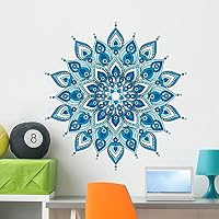 Wallmonkeys Decorative Blue Mandala Wall Decal Peel and Stick Graphic (36 in H x 34 in W) WM376331