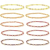 SHINUS BOHO Cute Gold Red Orange Beaded Fall Bracelets Stack for Women,10PCS Dainty Bohemian Small Beads Stackable Stretch Bracelet Set Trendy Festival Jewelry Accessories Gift Friendship