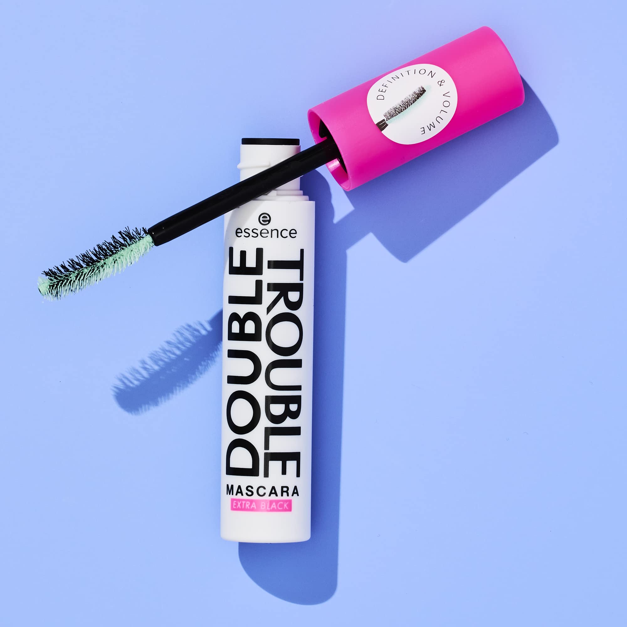 Essence Double Trouble Mascara Extra Black, Long-Lasting, Volumizing, Vibrant, Intense, Vegan, No Microplastic Particles, Nanoparticles Free, No Perfume, Pack of 12 ml