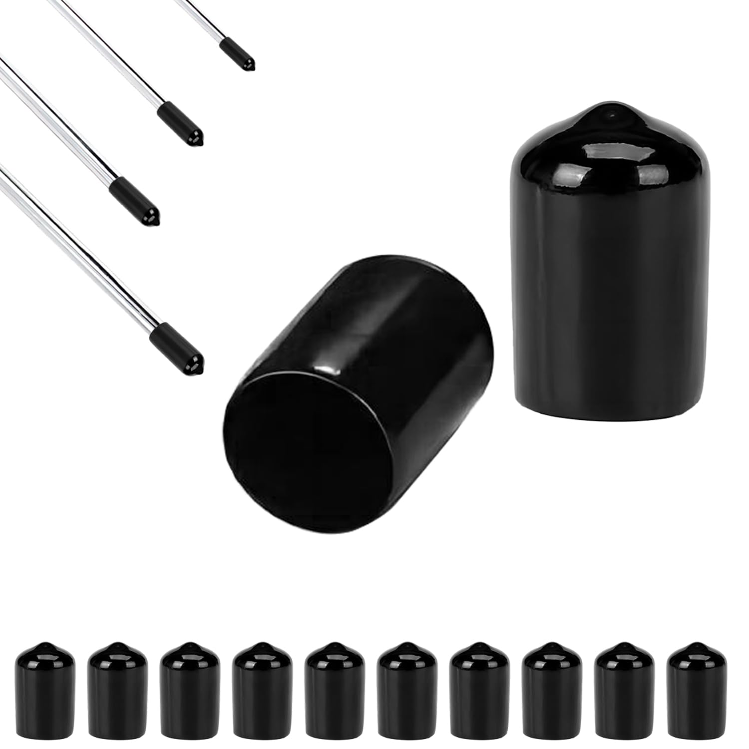 Qrity 20 PCS Rubber End Caps, Round End Cap Cover Screw Thread Protectors, Screw Thread Protectors Caps, for Screws Bolt, 6mm ID, Black