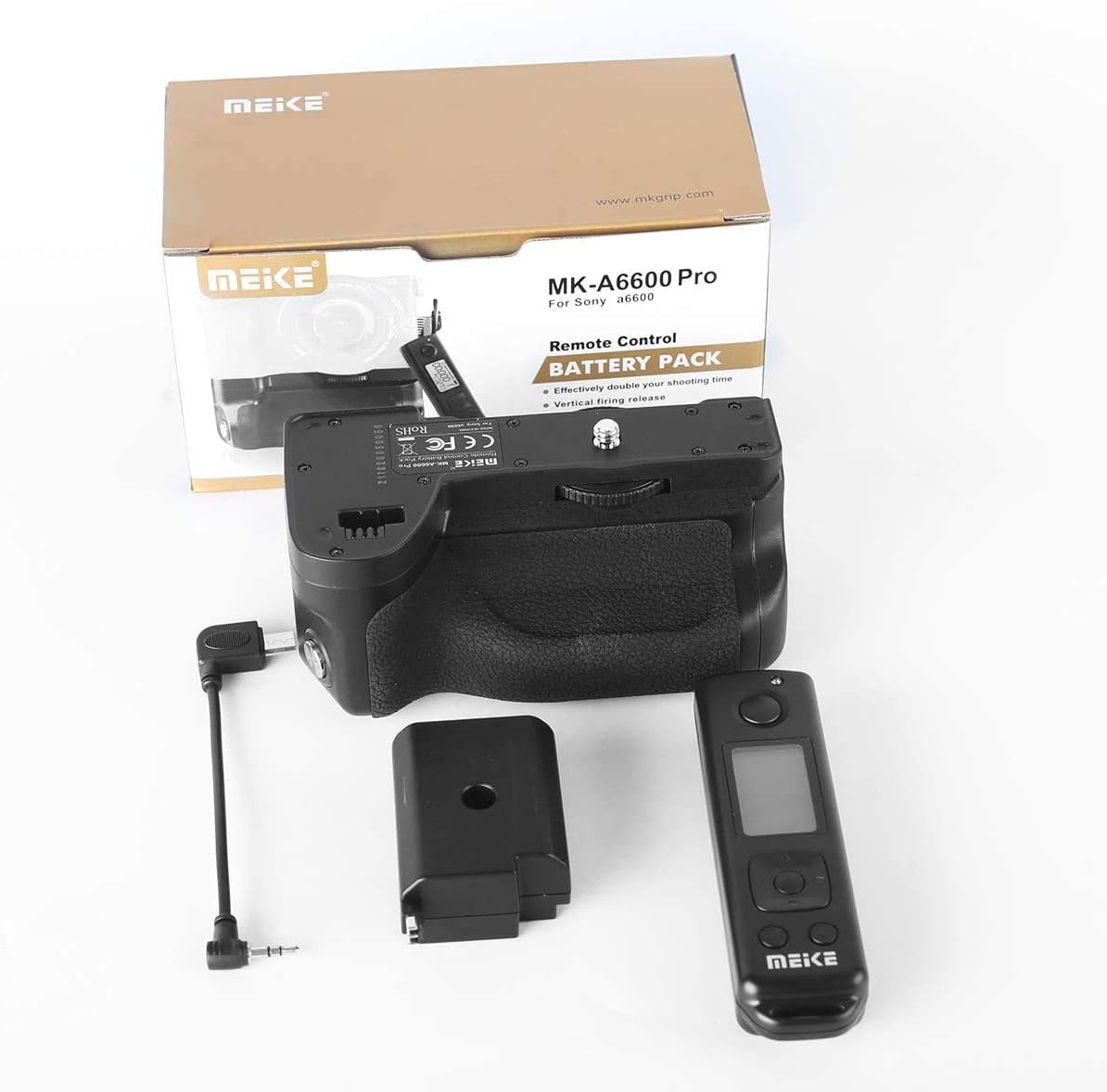 Meike MK-A6600 Pro Battery Grip Built-in 2.4GHZ Remote Controller Up to 100M to Control Shooting Vertical-Shooting Function for Sony A6600 Camera with Wireless Remote Control