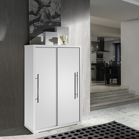 Shoe Cabinet Sliding Doors White 80 X H121 5 X P35 5 Cm Supplied