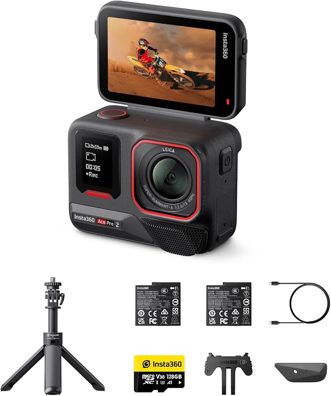 Ace Pro 2 Pack Get-Set - Câmara de ação 8K à prova de água co-desenhada com Leica, Sensor de 1/1,3", Dual Chip AI, excelente em Baixa Luz, Áudio Superior, Ecrã Flip