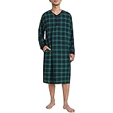 Latuza Men's Plaid Flannel Nightshirt Henley Sleep Shirt Nightgown