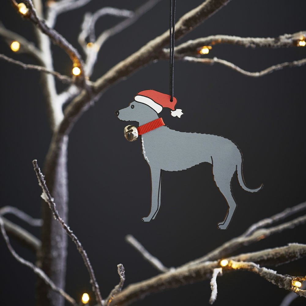 Sweet William Lurcher Christmas decoration, Wood, Grey