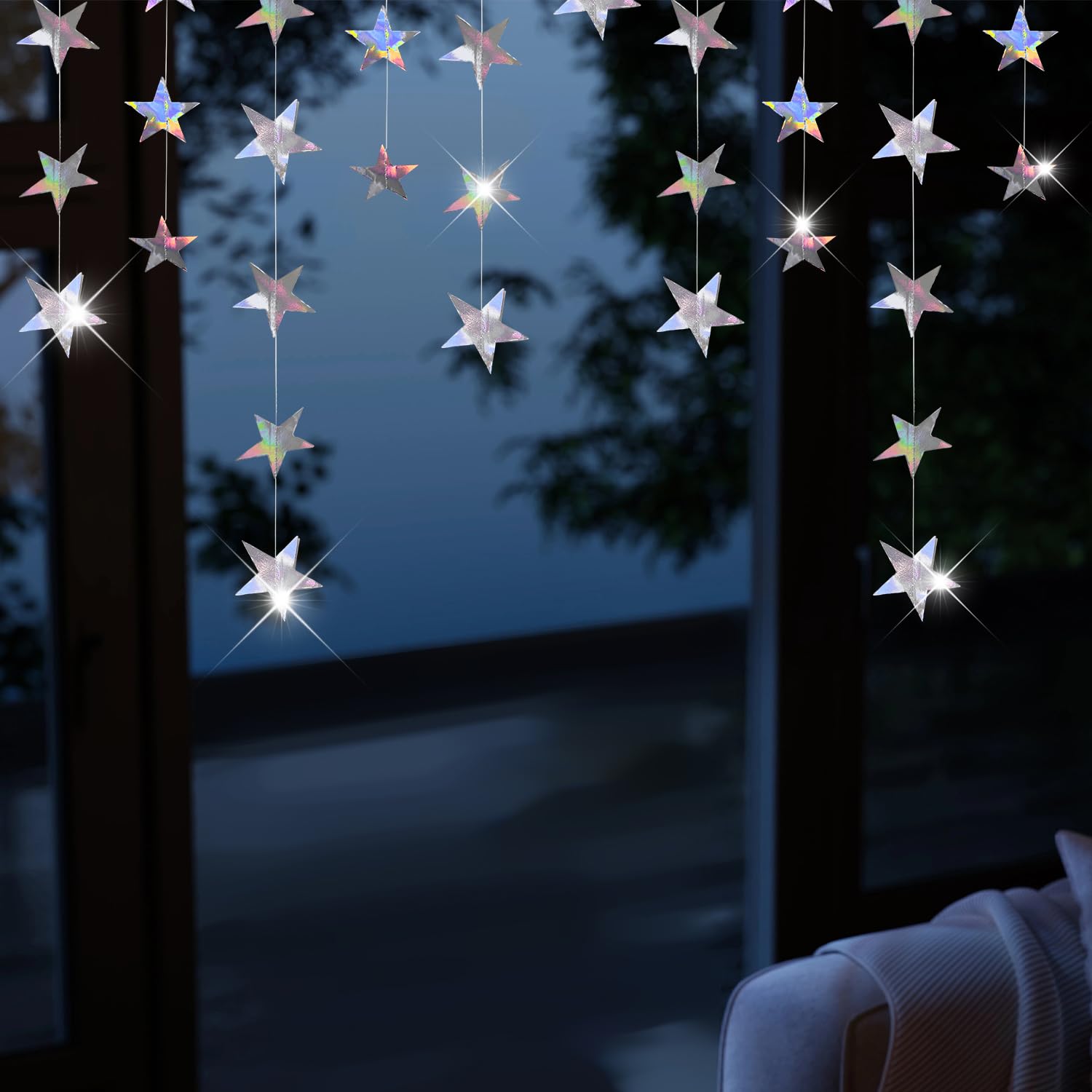 VLYX Rainbow Iridescent Streamer Garland for Birthday Party Wedding Decor -Glitter Paper Star (52 Ft/4 Pack)