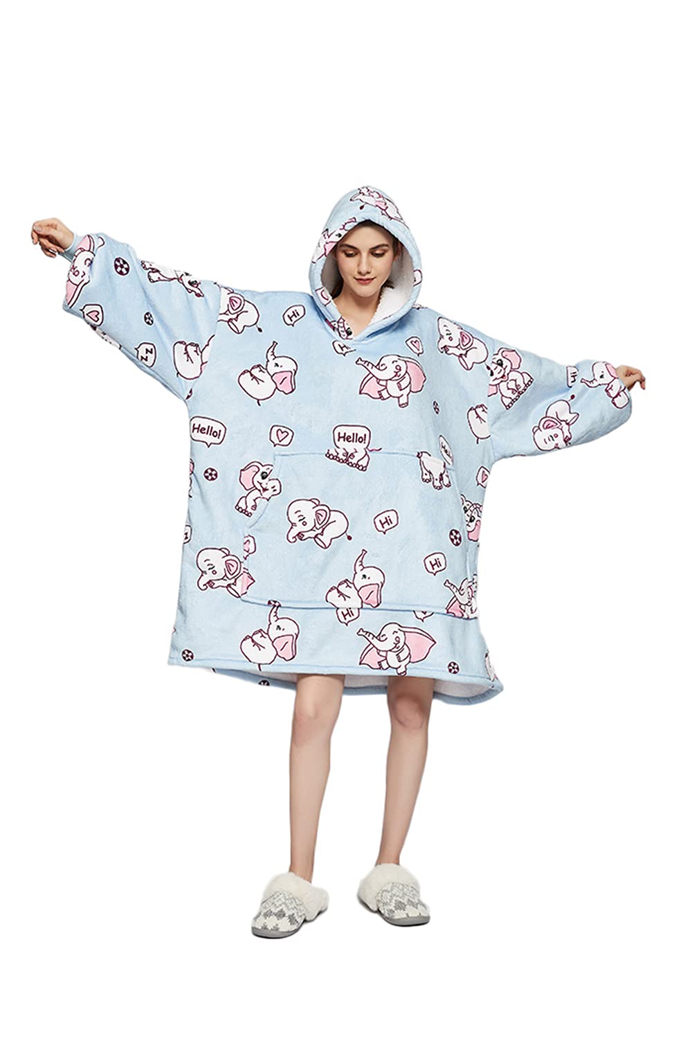 Sacebeleu Hoodie Sweatshirt Blanket,Oversized Sherpa Soft Warm Fluffy Fleece Blanket Hoodie,Giant Front Pocket for Men Women Teens Friends,With Vintage Pattern,One Size Fits All