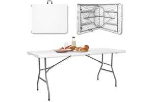 BYLIABLE Folding Table 6ft Heavy Duty HDPE White Plastic Portable Table Fold-in-Half Utility Dining Foldable Table with Carrying Handle Indoor Outdoor for Picnic, Camping, Party