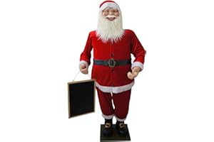 Fraser Hill Farm 58-in. Musical Santa Claus Holding a Chalkboard, Indoor Christmas Decoration, Holiday Home Decor