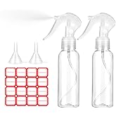 KALIONE 2 Pcs Small Spray Bottles 3.5oz/100ml Mist Continuous Spray Bottle for Essential Oils Water Squirt Reusable Liquid Container Mini Mister Spray Bottles with 2 Pcs Funnels and 16 Pcs Labels