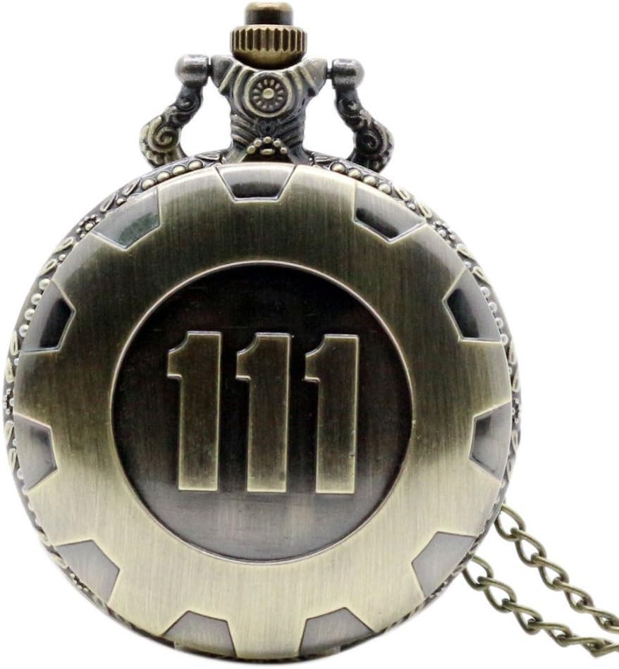 AEXU Vintage Quartz Chain Pocket Watch Fallout 4 Theme Pendant Vault 111 Bronze