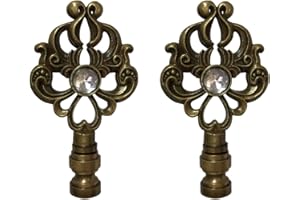 ROYAL DESIGNS, INC. Royal Designs Floral Filigree Design 3" Crystal Accent Lamp Finial for Lamp Shade, Antique Brass - Set of 2