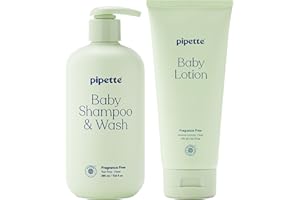 Pipette Fragrance Free Wash and Lotion Duo, Pack of 2, Fragrance Free Baby Shampoo and Body Wash, Unscented Lotion for Newborns, Sensitive Skin, and Kids, Tear-Free Bath Time, Hypoallergenic
