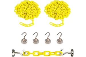 Reliabe1st 2PCS 13 Feet Yellow Plastic Safety Barrier Chain with 4 Magnetic Hooks | Loading Dock Kit | Caution Security Chain Safety Chain for Crowd Control, Construction Site | Safety Barrier