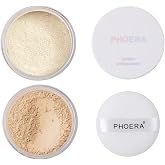 2 Pcs PHOERA Setting Powder, Lightweight Control Oil Brighten Skin Color Blemish Face Setting Full Coverage Loose Powder。 (01# Translucent &amp; 02# Cool Beige)