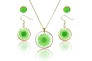 FLOWER LEGEND Pressed Flower Jewelry Sterling Silver Stud Earring Necklace Gift Sets Chrysanthemum