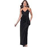 Xscape Womens Xscape Women's Spaghetti Strap Gown with V-Neckline and Draped Waist Detail