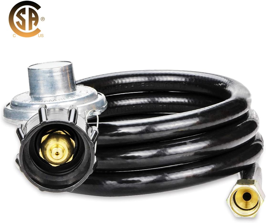 GASLAND 12FT Low Pressure Propane Regulator Hose, Propane Hose with Regulator for Fire Pit, Heater and BBQ Gas Grill, Max 80,000 BTU, 3/8" Female Flare Nut, Universal QCC1 Type1,CSA Certification