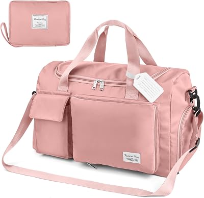 Flintronic Duffel Bag Foldable 50L Pink Large Holdall Wet Dry Pocket Gym Travel