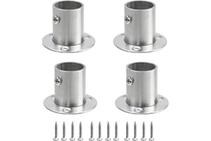 Geesatis 4PCS Total Height 1.57" Fit Diameter 1.0" Pipes High Flange Holder Rod Stainless Steel for Wardrobe Ceiling Mounting Bracket, with Screws
