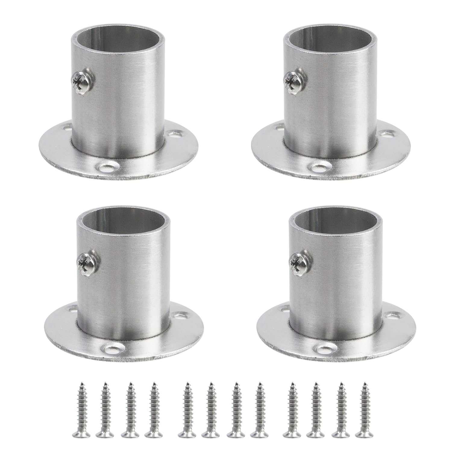 Photo 1 of Geesatis 4PCS Total Height 1.57" Fit Diameter 1.0" Pipes High Flange Holder Rod Stainless Steel for Wardrobe Ceiling Mounting Bracket, with Screws