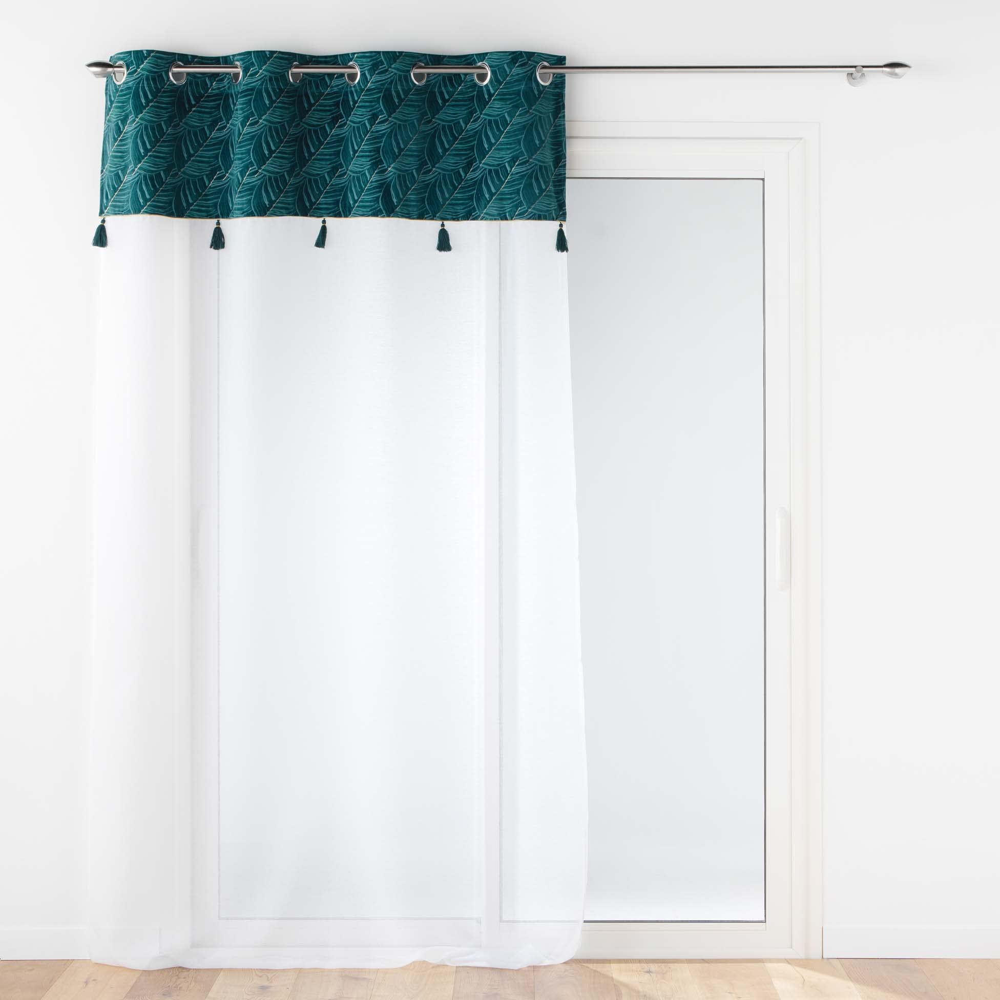 Douceur d'Intérieur, Eyelet Curtain 140 x 280 cm Blue Sandblasted Curtain with Top Velour and Pompom Palmina — image 1