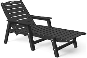 PASAMIC HDPE Chaise Lounge Outdoor, Pool Lounge Chair with Adjustable Backrest, Supports Up to 350 lbs, Chaise Lounge Chair for Patio, Poolside, Porch, Beach, Backyard (Black)