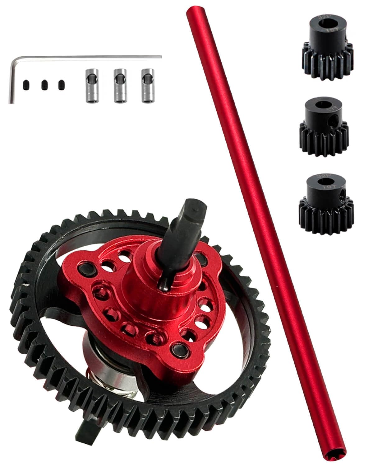 Photo 1 of 52T Metal Slipper Clutch Spur Gear&Center Drive Shaft Upgrades Part for 1/10 Slash 4X4 VXL,ARRCat Full Metal 52T (32-Pitch) Spur Gear Differential Gear w/ 19T 17T 15T Pinions,Red