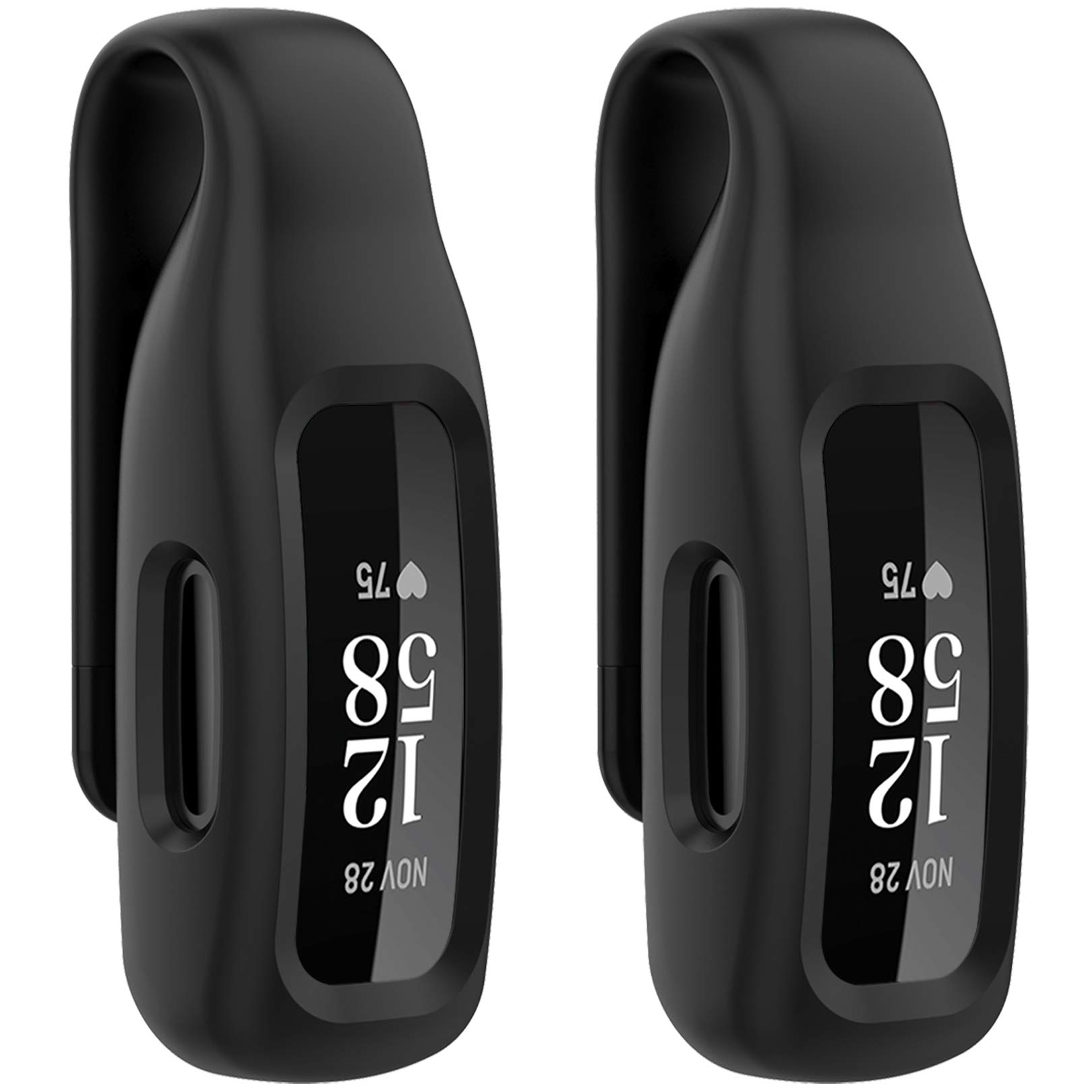 HQzon 2-Pack Clip Holder Compatible with Fitbit Inspire 3 Inspire 2 Ace 3 Fitness Tracker, Soft Silicone Replacement Case, Black+Black